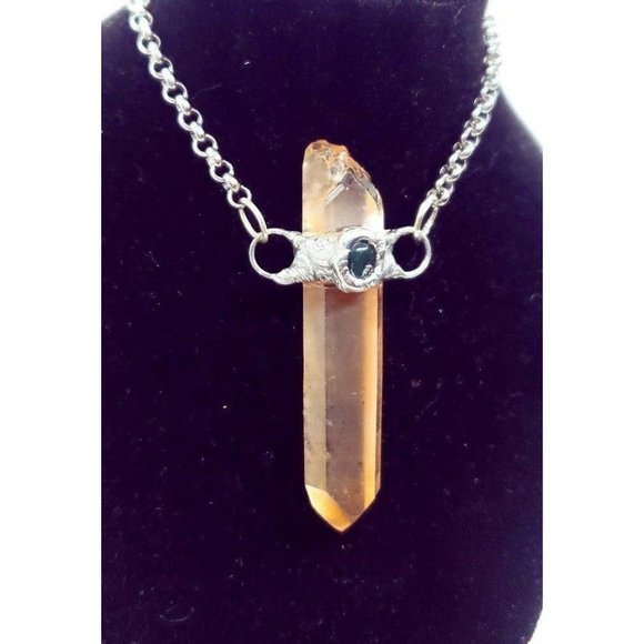 Tangerine quartz and moss agate crystal necklace - Picture 1 of 12